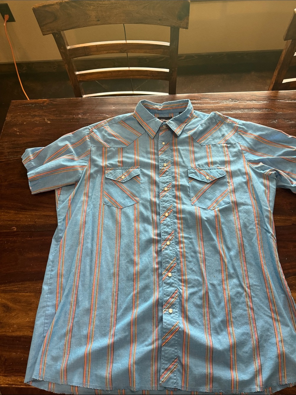 Wrangler Light Blue Short-Sleeve Striped Button-Down Shirt